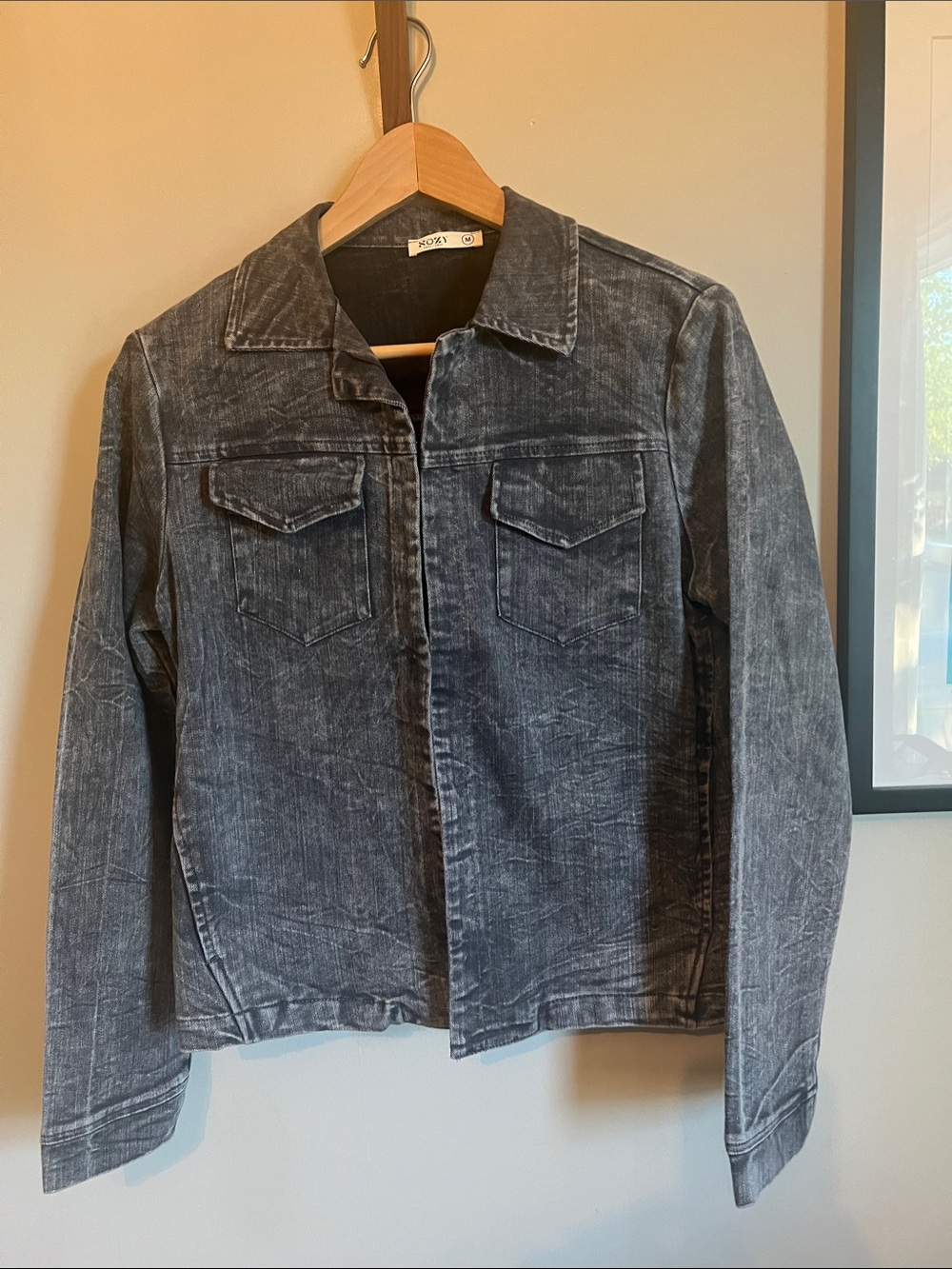 Washed Gray Denim Jacket by Sozy- Classic Collared Jean Jacket